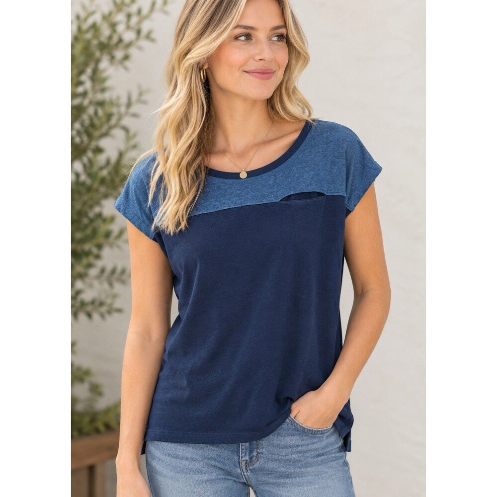 Banana Republic Mixed-Media Colorblock Pocket Top Linen/Polyester Blend ~ Small